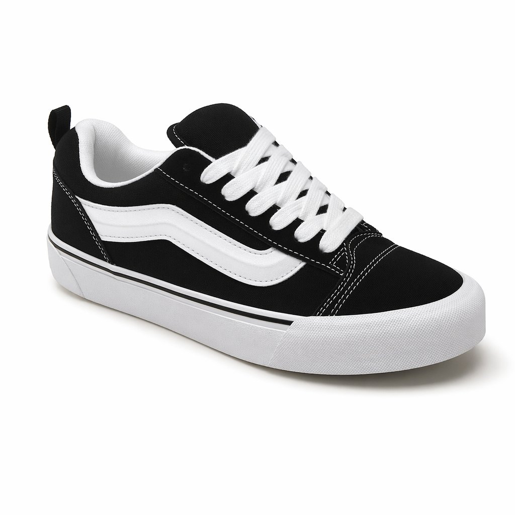 Chunky Low-Top Canvas Skate Sneaker · Black/White