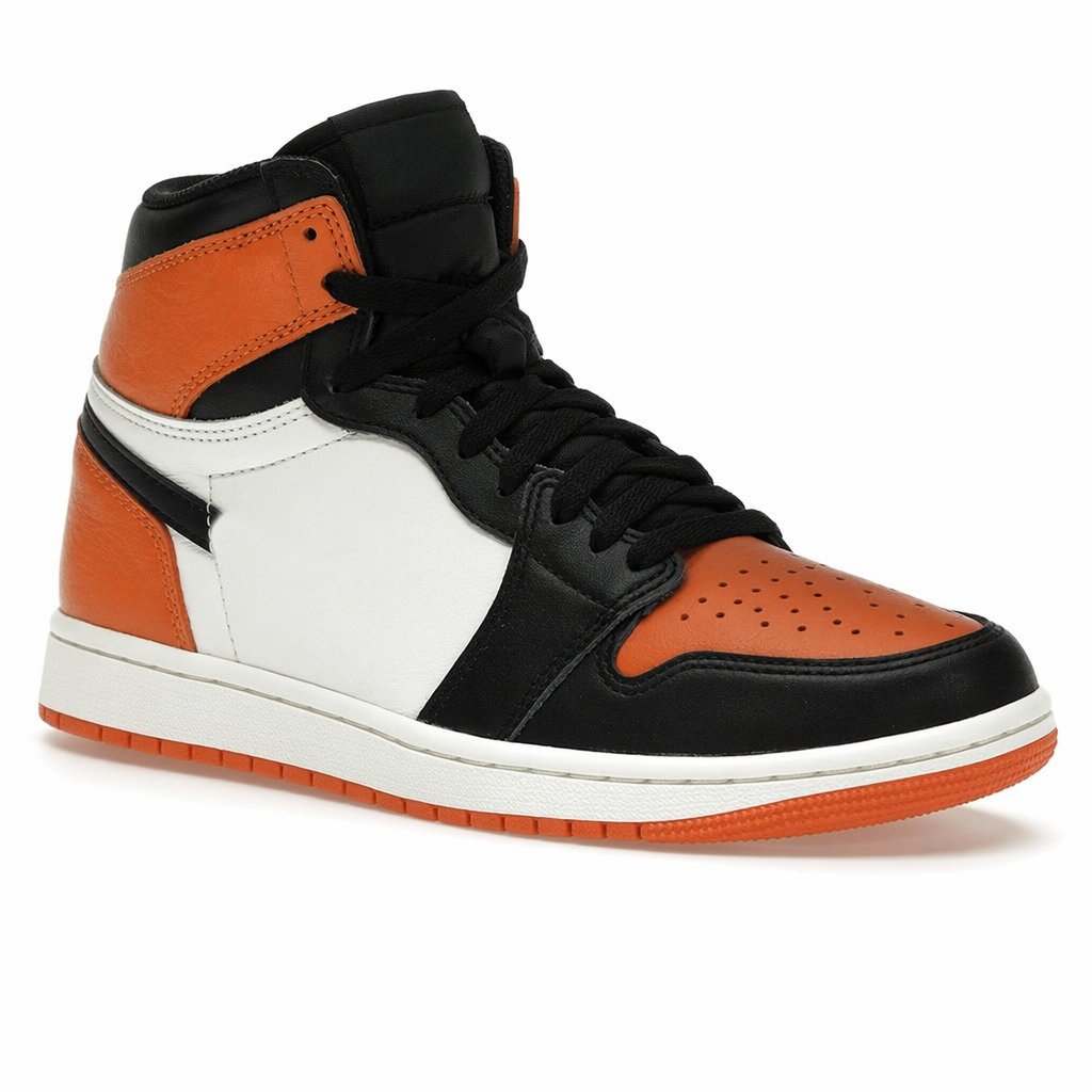 High-Top Leather Basketball Sneaker · Black/Orange/White