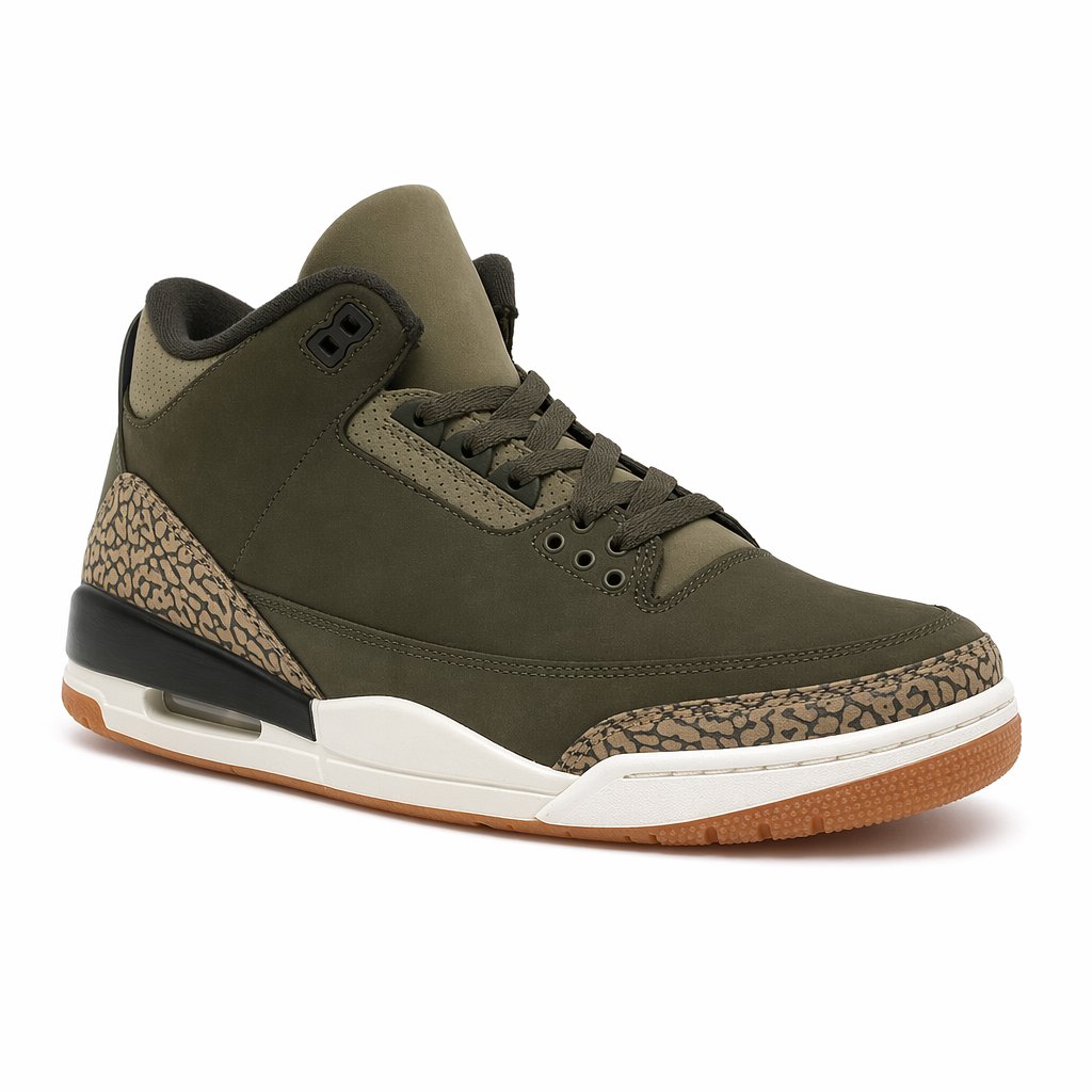 Mid-Top Elephant-Print Basketball Sneaker · Olive/Sail