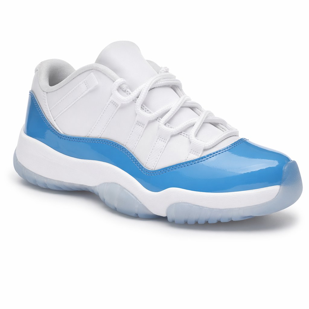 Low-Top Patent Leather Basketball Sneaker · White/Blue