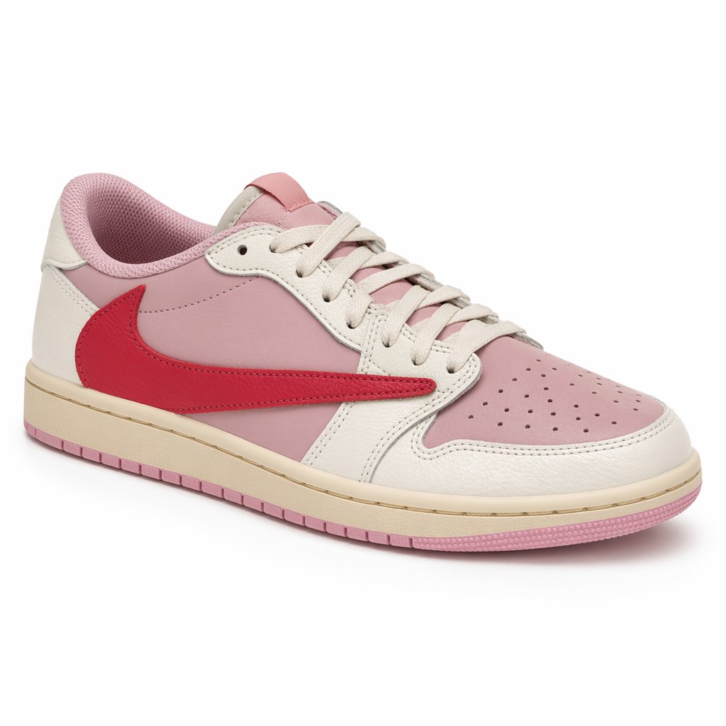 Low-Top Leather Sneaker · Sail/Tropical Pink