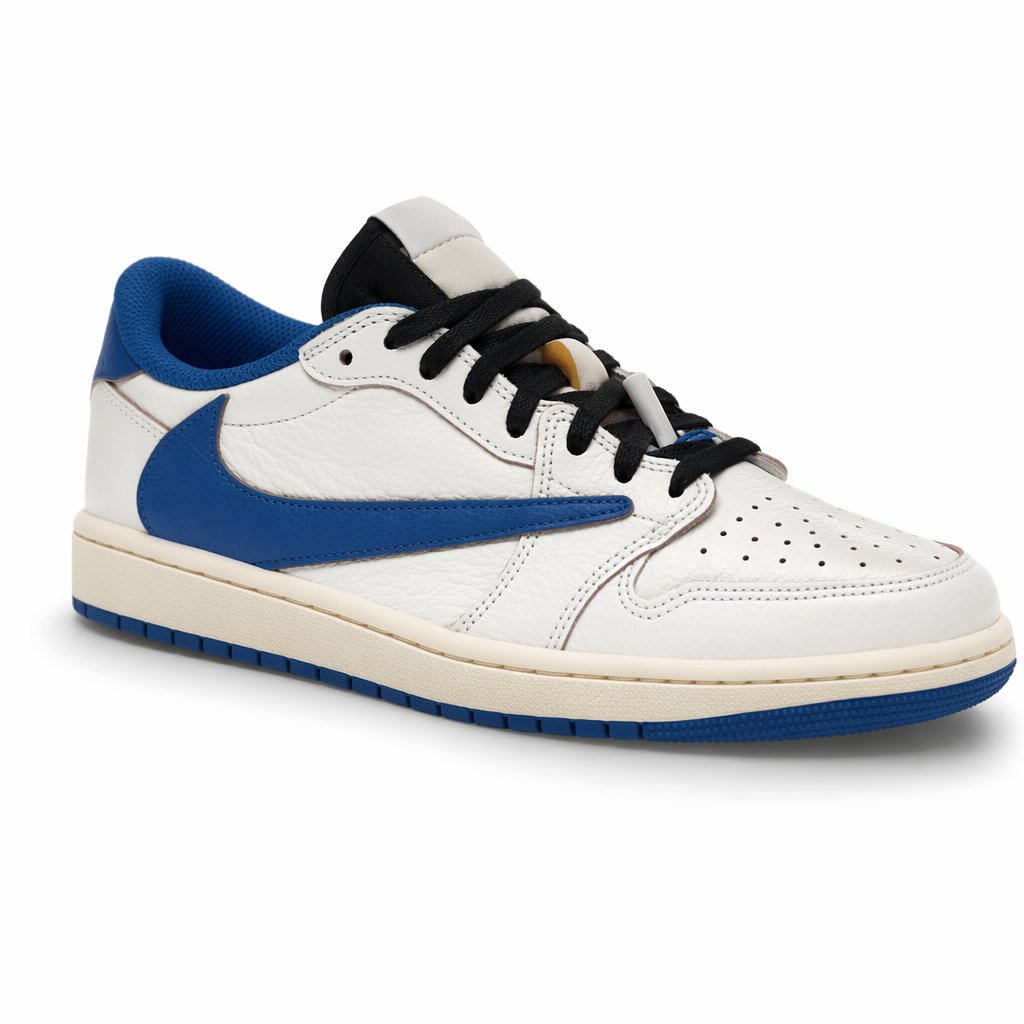 Low-Top Leather Sneaker · Sail/Military Blue