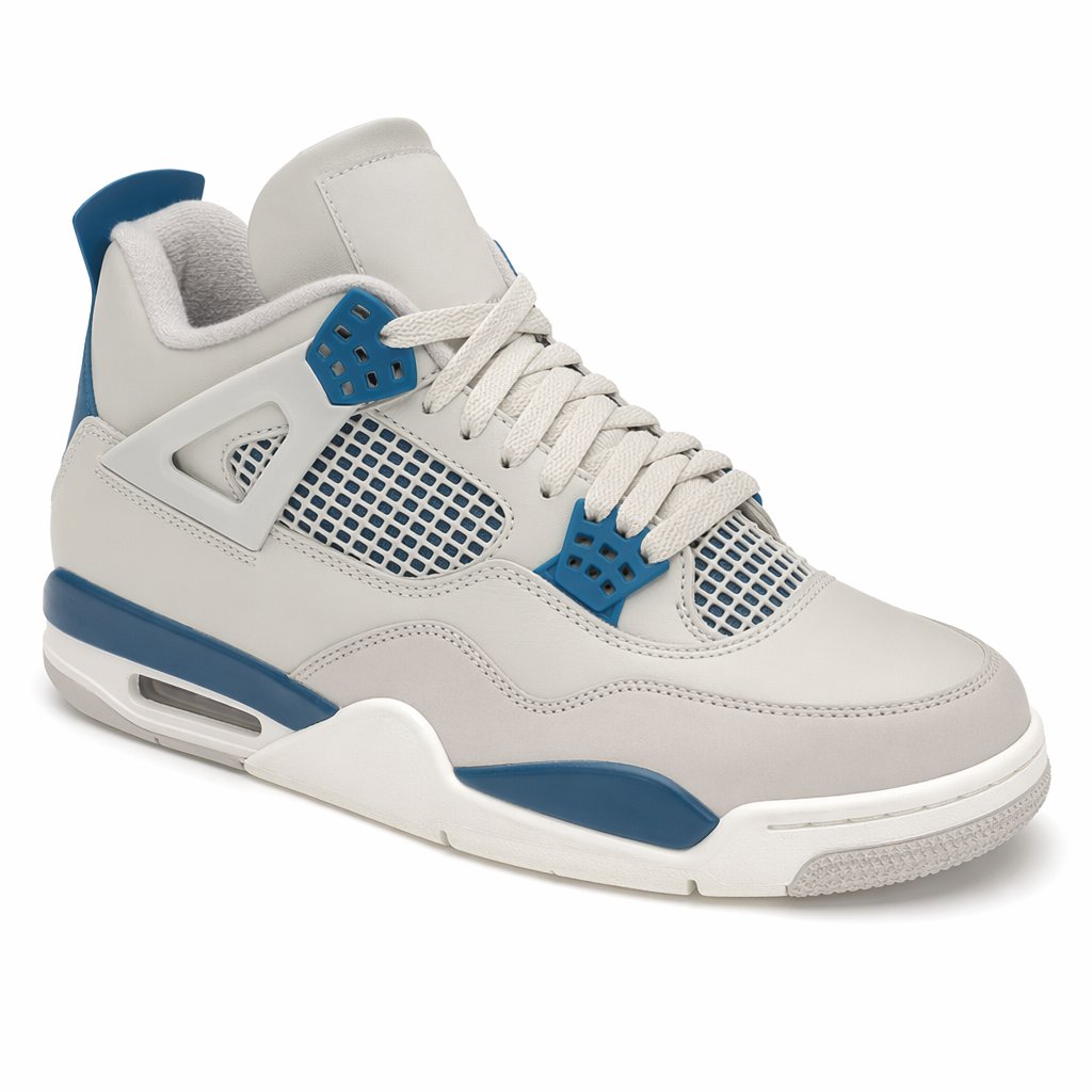 Mid-Top Mesh Basketball Sneaker · Off-White/Military Blue