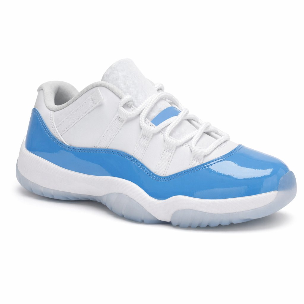 Low-Top Patent Leather Basketball Sneaker · White/Blue