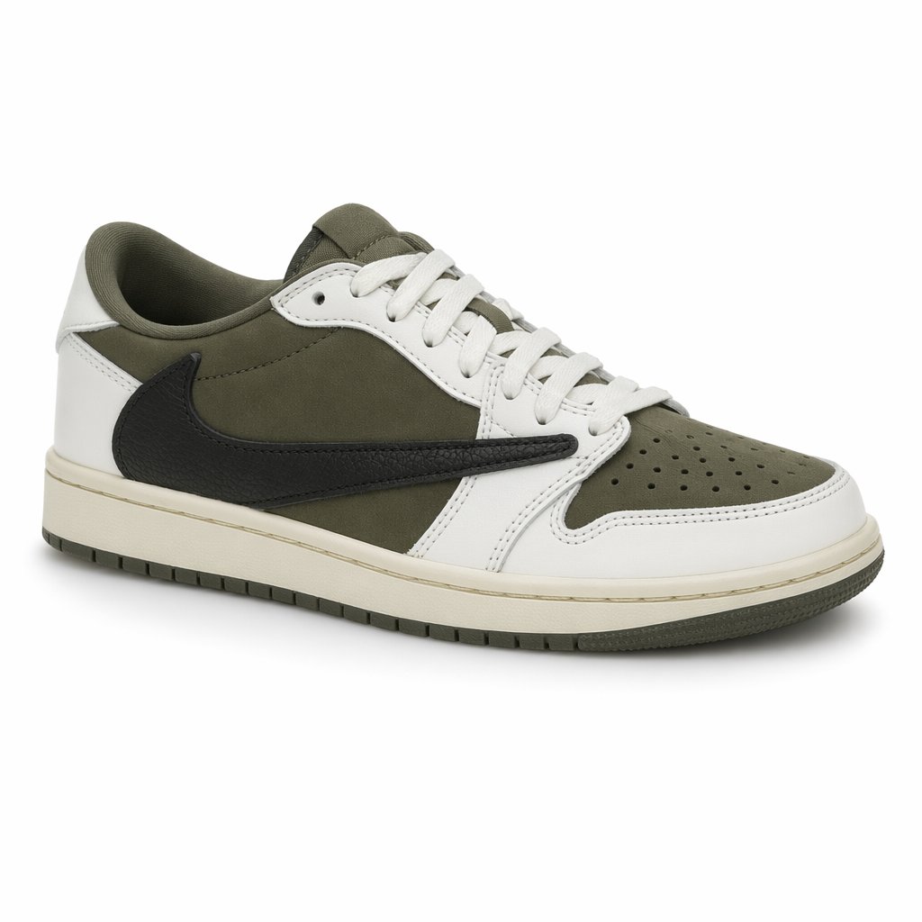 Low-Top Leather Sneaker · Olive/Sail