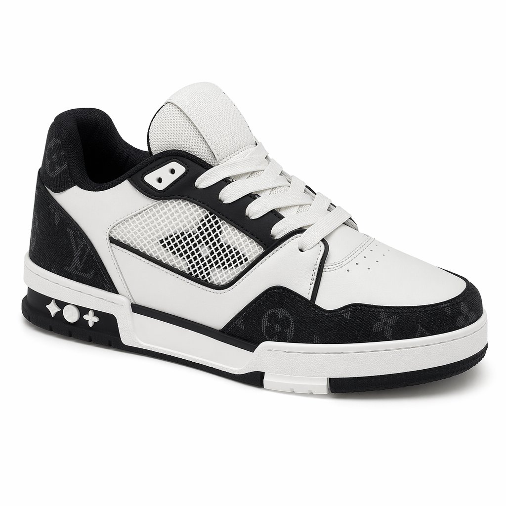 High-Top Strap Sneaker · Black/White Denim