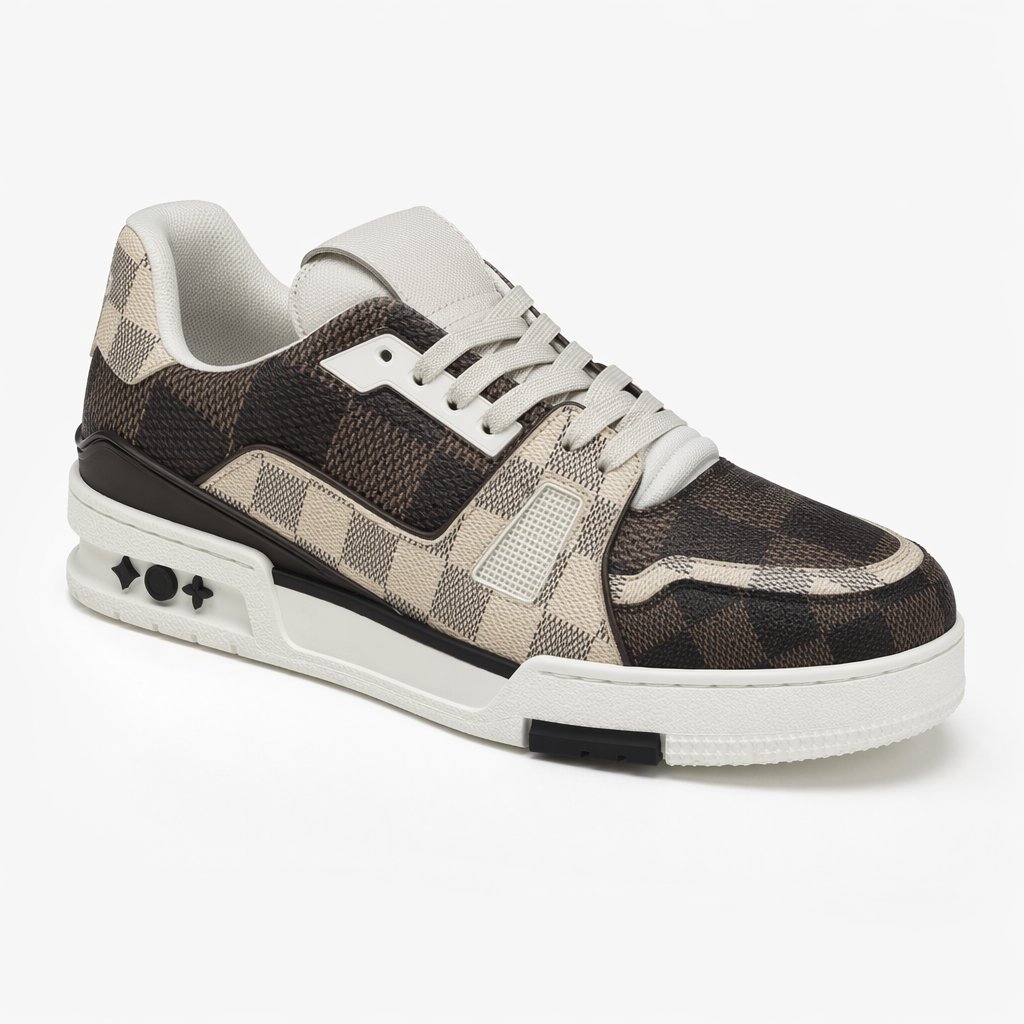 High-Top Chunky Sneaker · Brown Check