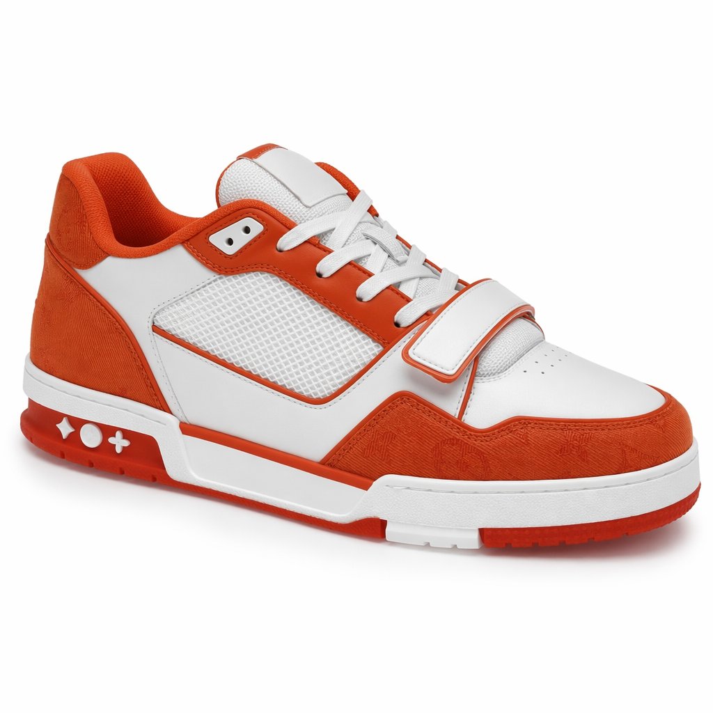 High-Top Chunky Sneaker · White/Orange Denim