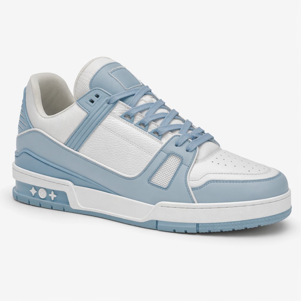 Low-Top Chunky Sneaker · White/Sky Blue