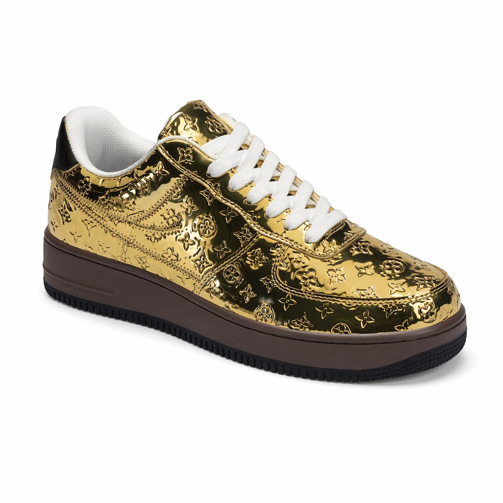 Low-Top Leather Sneaker · Metallic Gold
