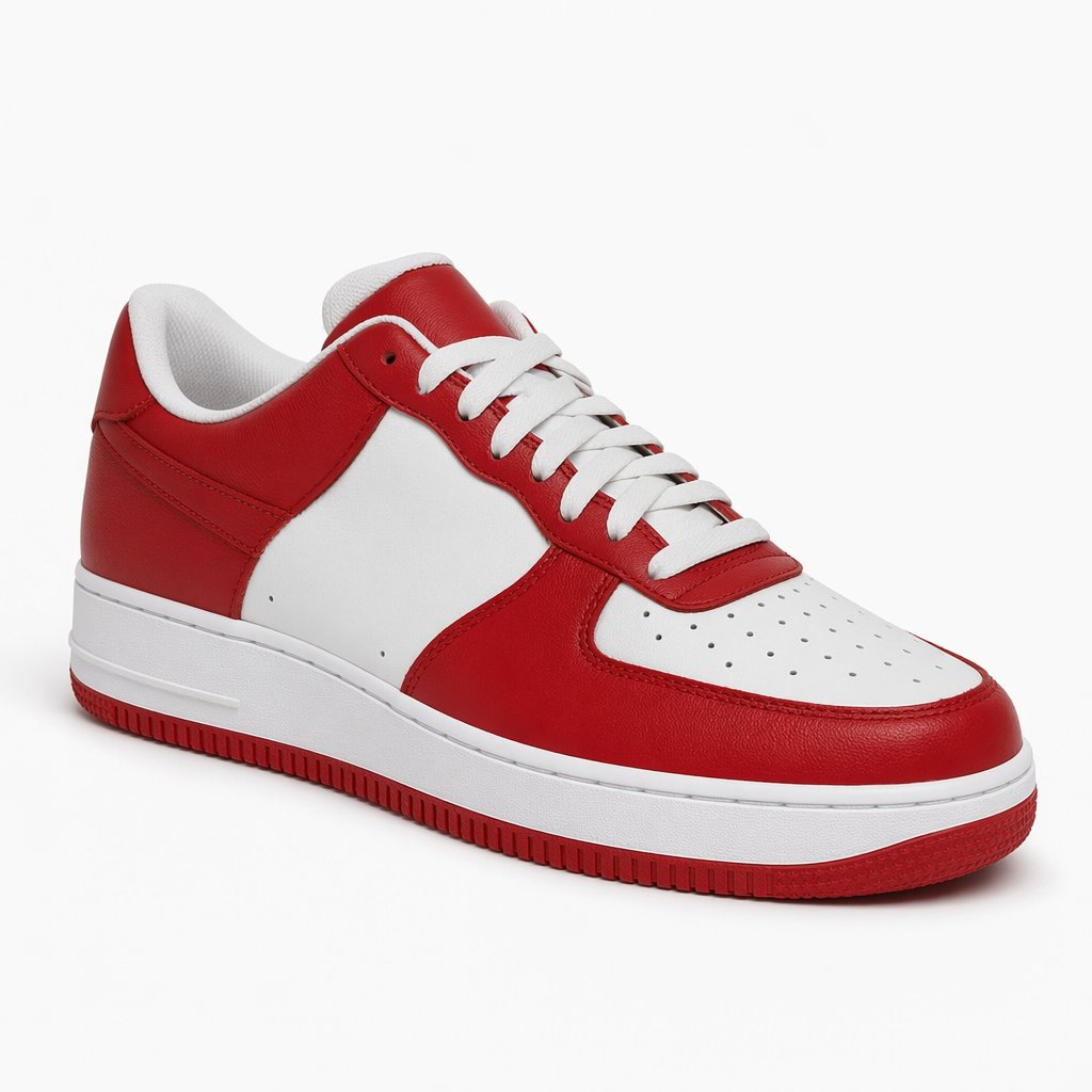 Low-Top Leather Sneaker · White/Red