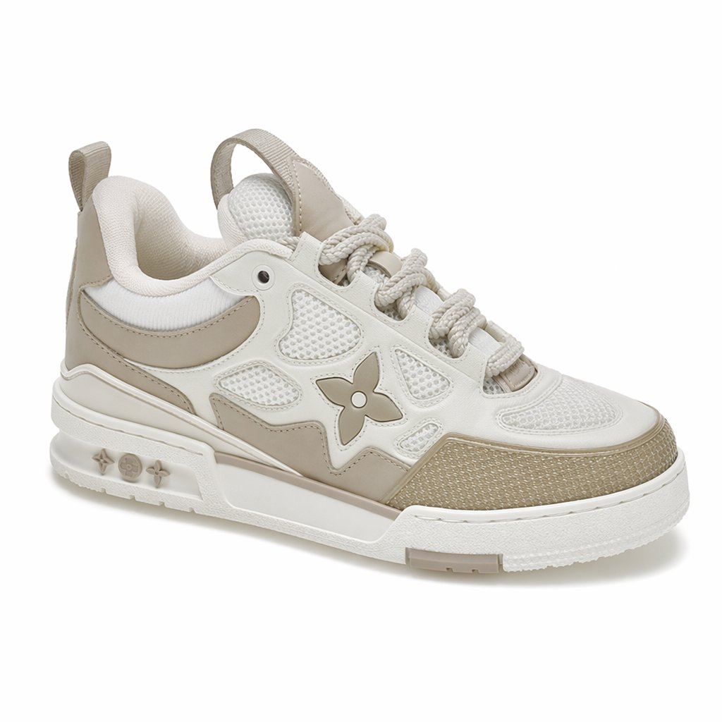 Chunky Low-Top Skate Sneaker · Beige/White
