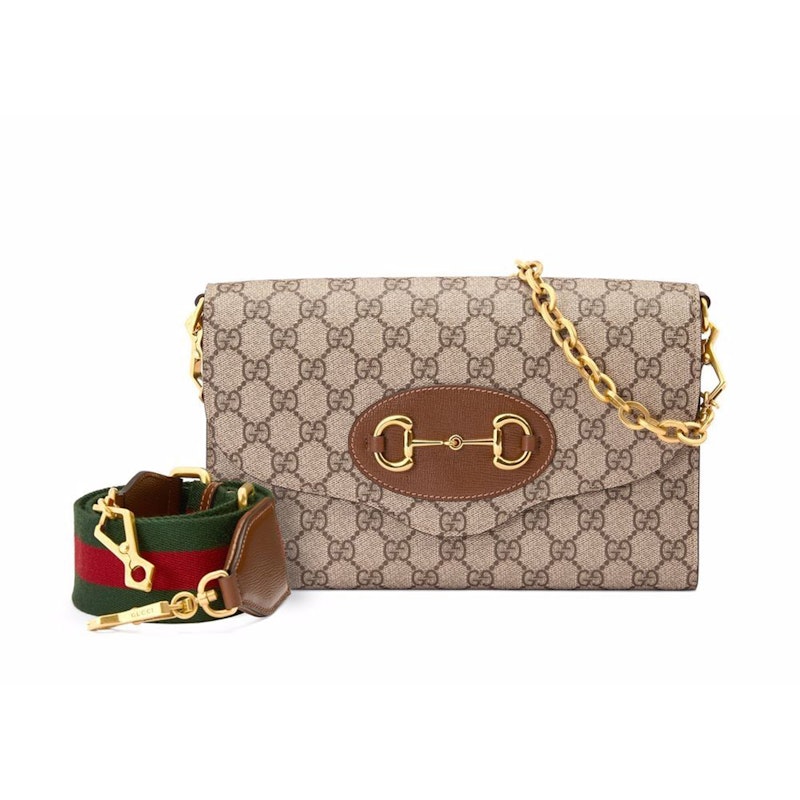 Gucci 1955 Horsebit Shoulder Bag Small GG Supreme Beige/Ebony
