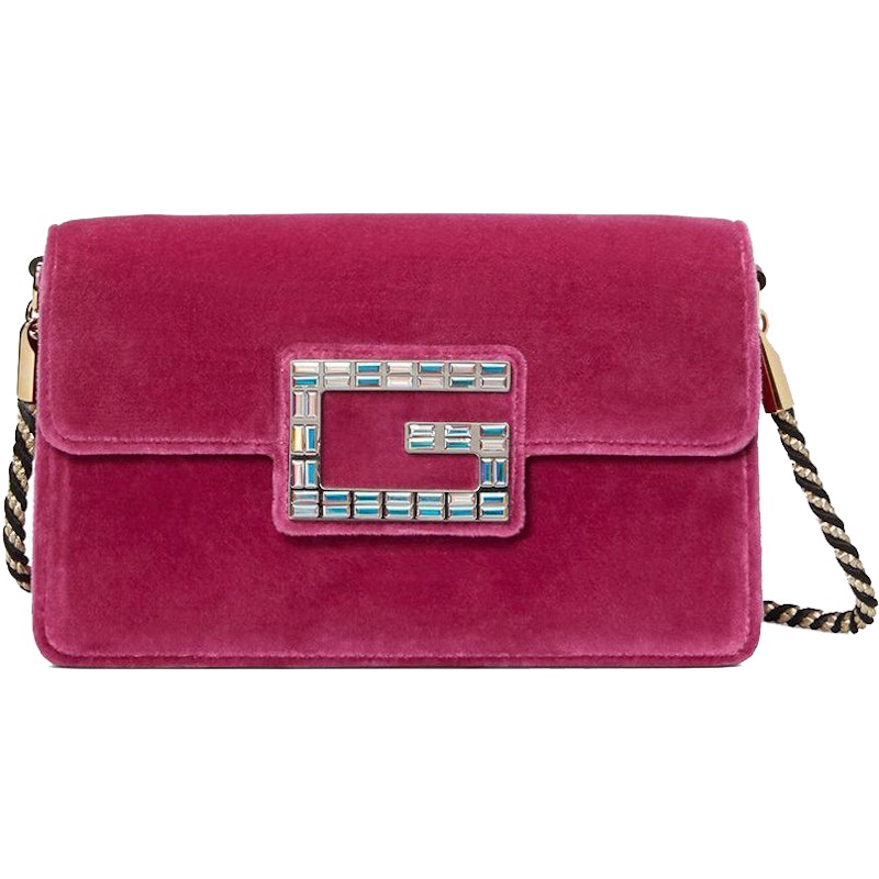 Gucci Broadway Shoulder Bag Velvet Jeweled G Pink
