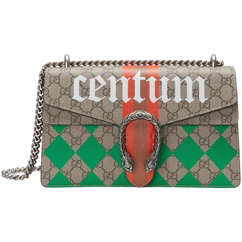Gucci Dionysus Shoulder Bag Small GG Supreme Centrum Rhombus Print Camel/Ebony/Multi