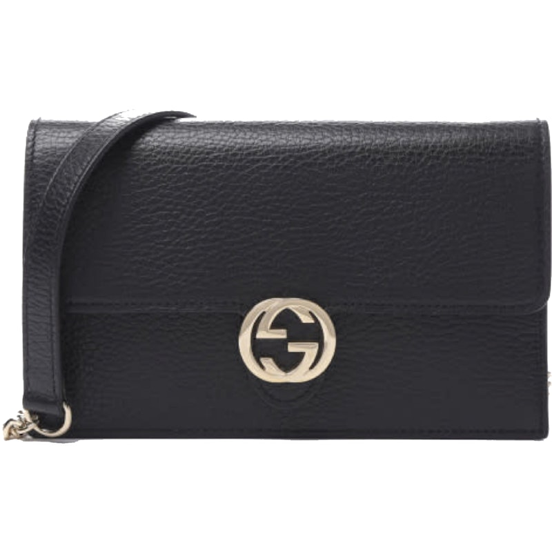 Gucci Dollar Interlocking GG Shoulder Bag Grained Black 1