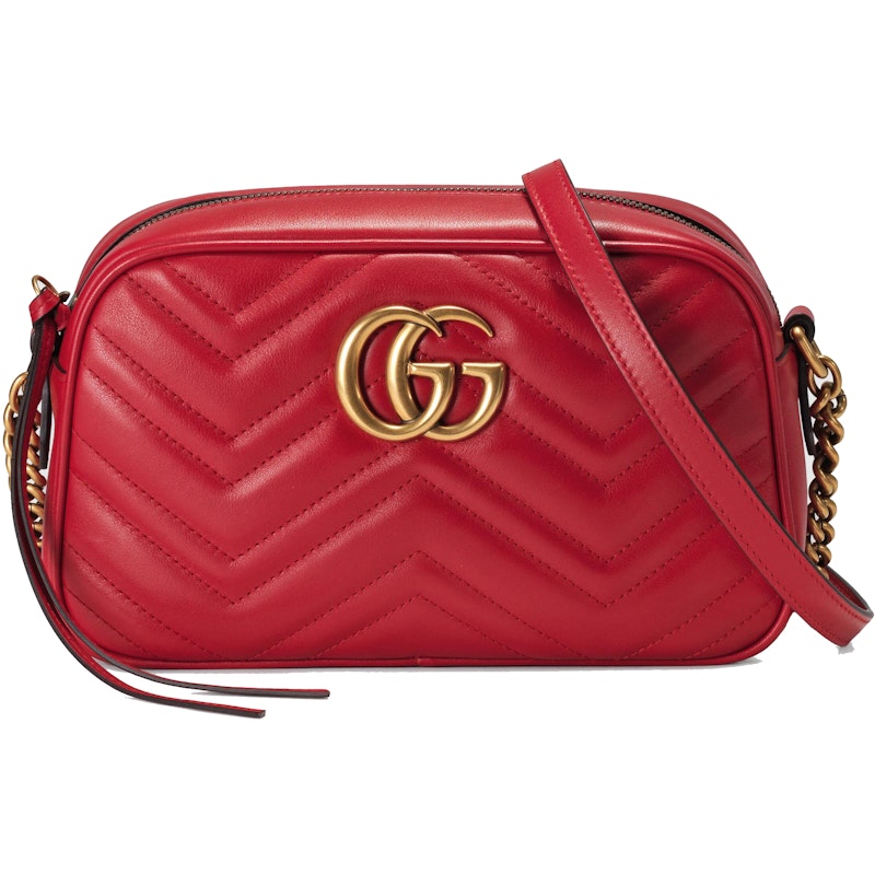 Gucci GG Marmont Matelassé Shoulder Bag Small Hibiscus Red