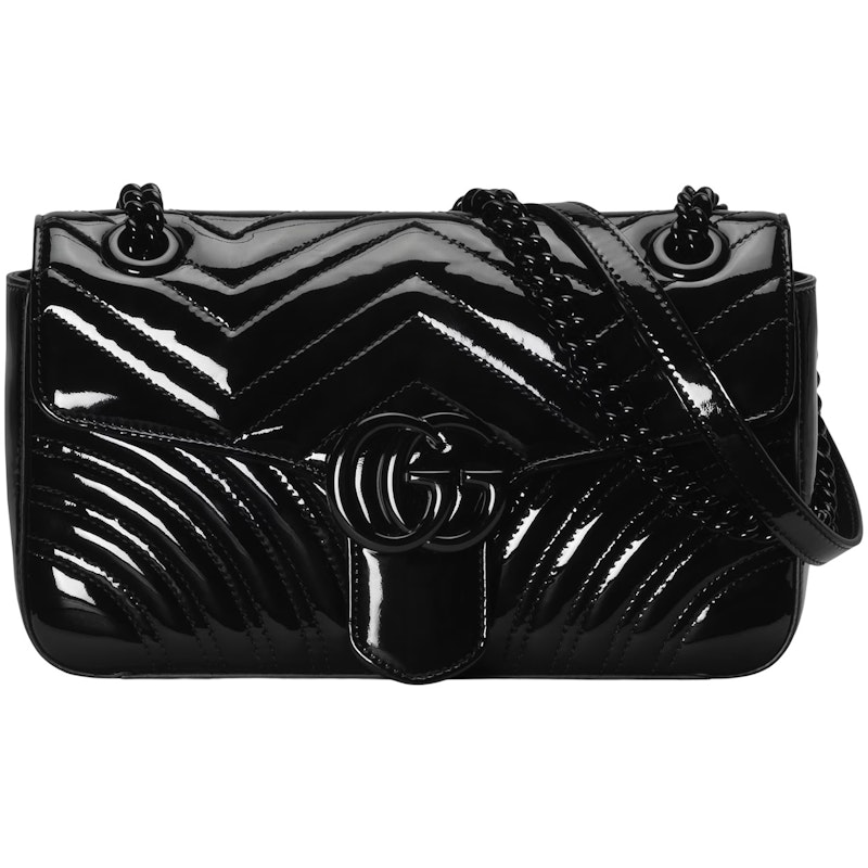 Gucci GG Marmont Patent Small Shoulder Bag Black Patent Leather