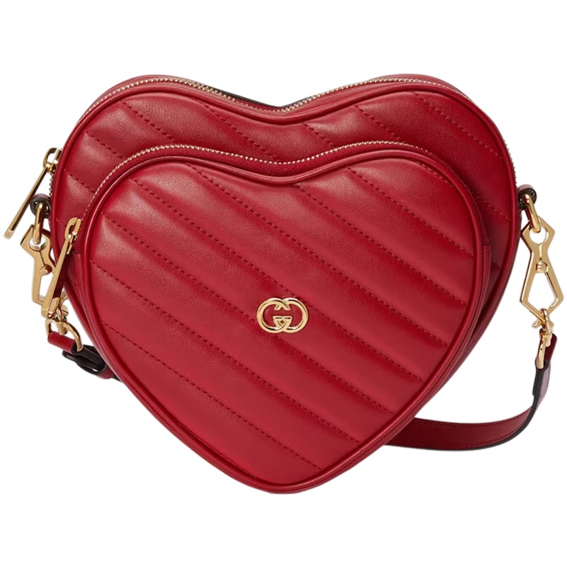 Gucci Interlocking G Mini Heart Shoulder Bag Red