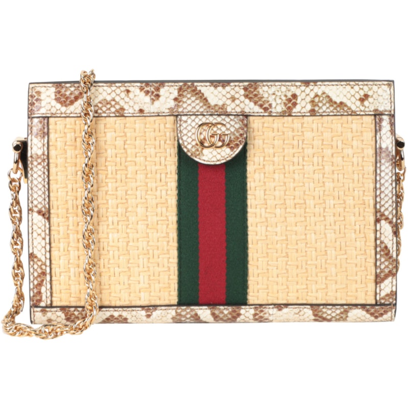 Gucci Ophidia Straw Small Shoulder Bag Natural