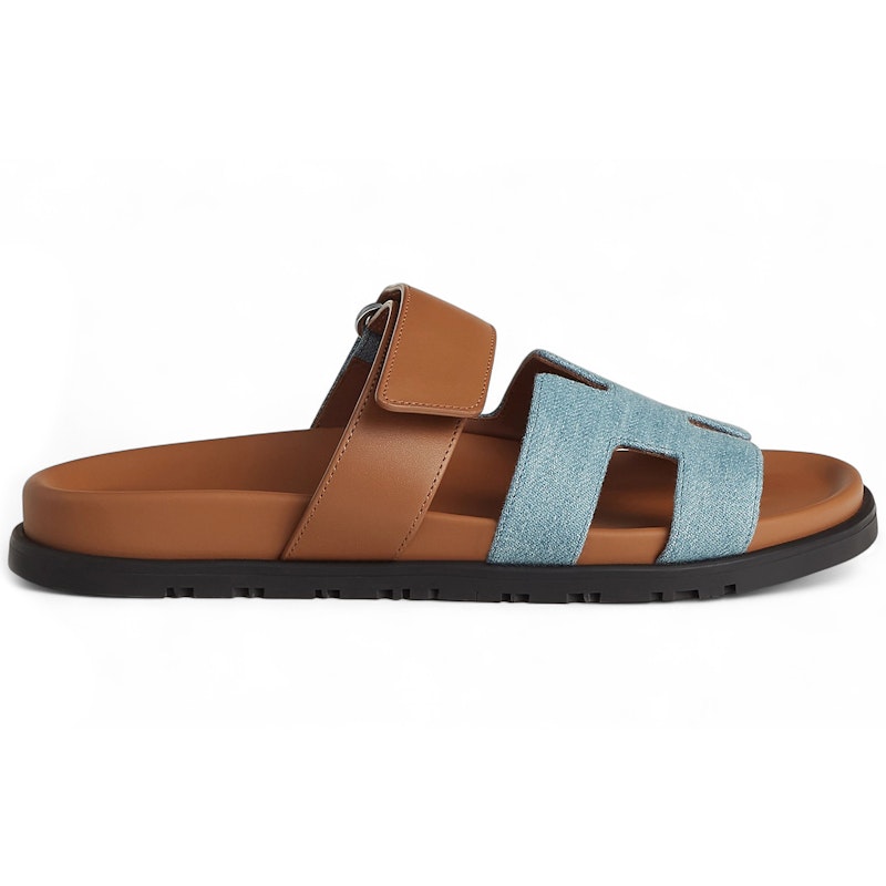 Hermes Chypre Sandal Bleu Clair Denim Naturel Calfskin (Women's)