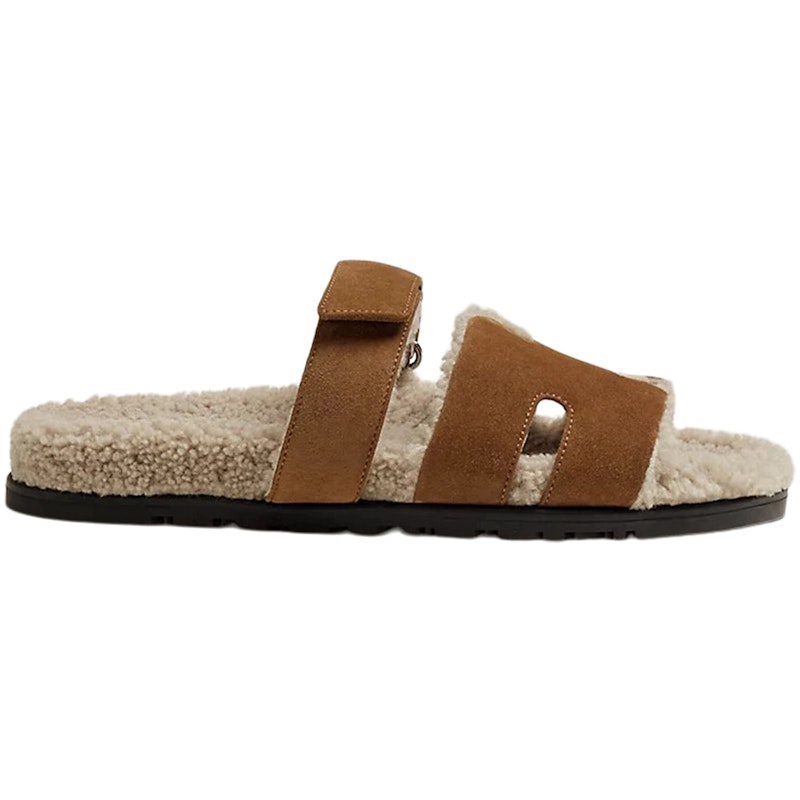 Hermes Chypre Sandal Brun Fume Suede Woolskin (M)