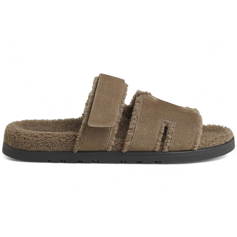 Hermes Chypre Sandal Shearling Ãtoupe Suede Goatskin
