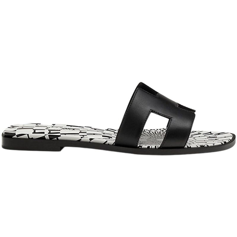 Hermes Oran Sandal Print Noir Calfskin Leather