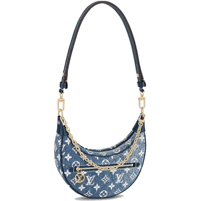 Louis Vuitton Loop Baguette Handbag Denim Jacquard Navy Blue 1