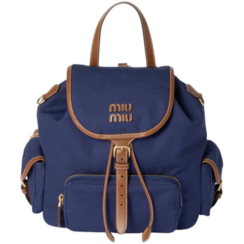Miu Miu Canvas Backpack Cornflower Blue/Brandy