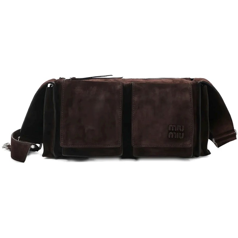 Miu Miu Utilitaire Suede Shoulder Bag Brown