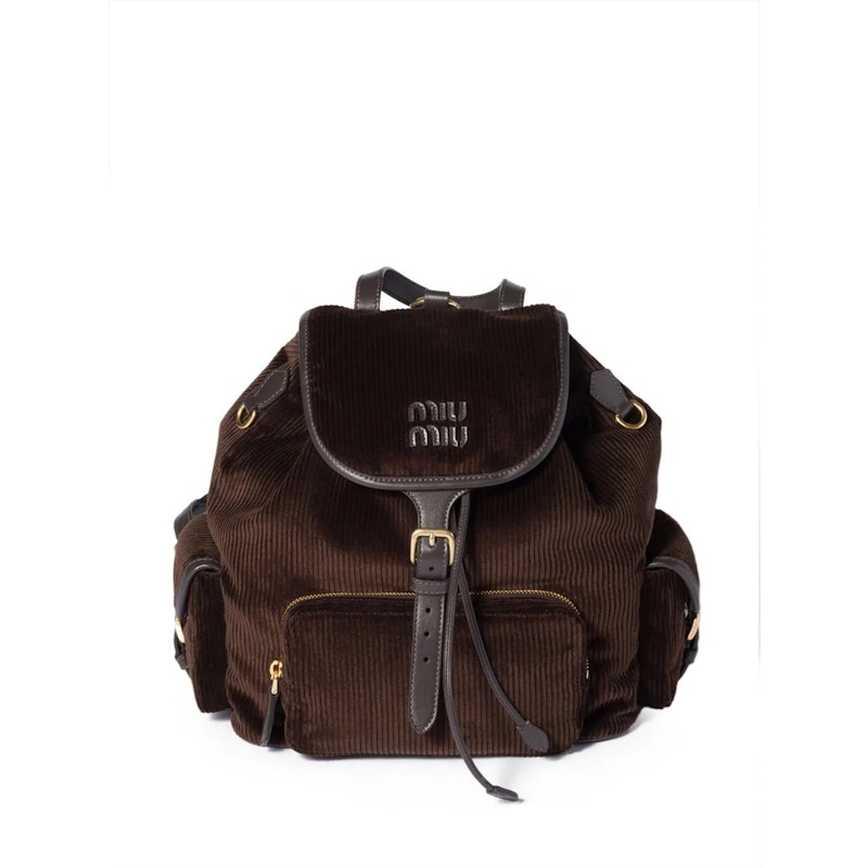 Miu Miu Velluto Righe Zaino Handbag Ebano
