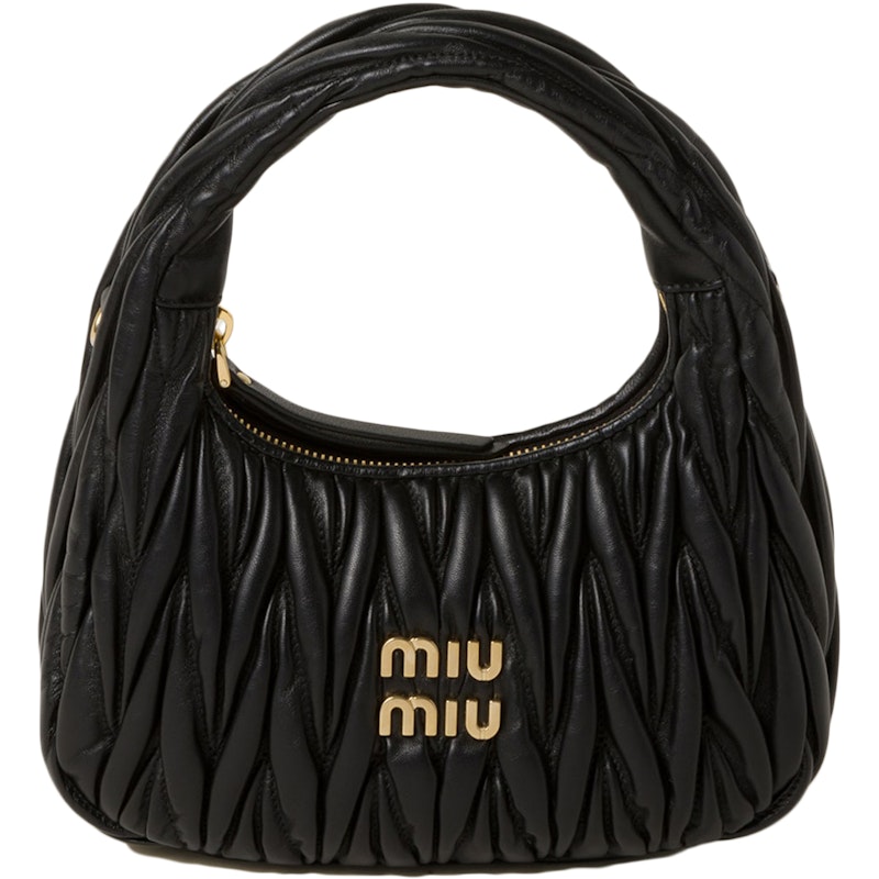 Miu Miu Wander Matelasse Nappa Leather Mini Hobo Bag Black 1