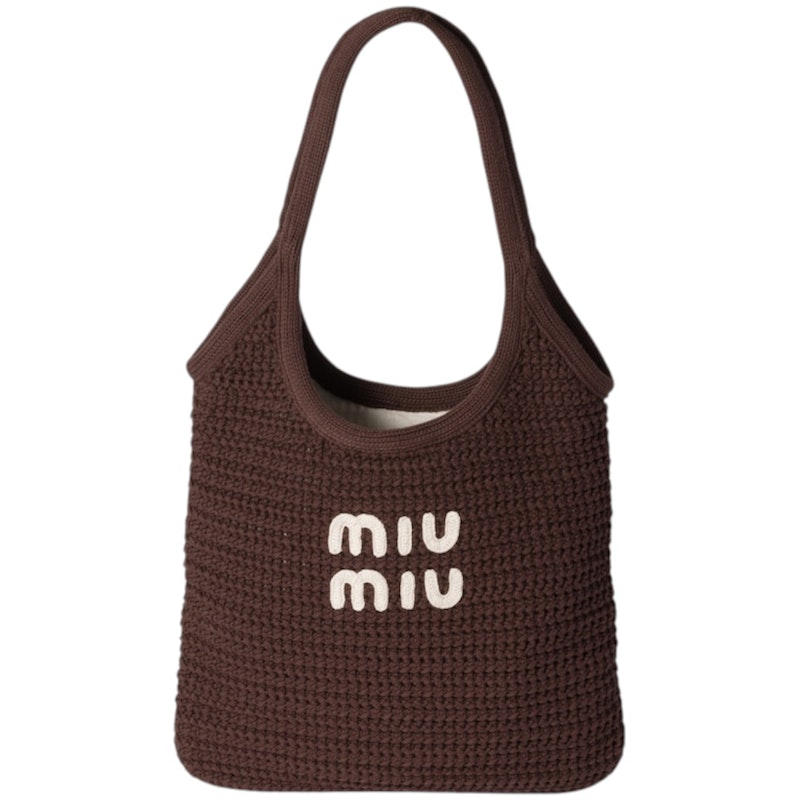 Miu Miu Woven Shopping Bag Cocoa/Chalk